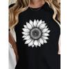 Sunflower Print Crew Neck T-shirt, Casual Short Sleeve Top for Spring & Summer, Women's Clothing