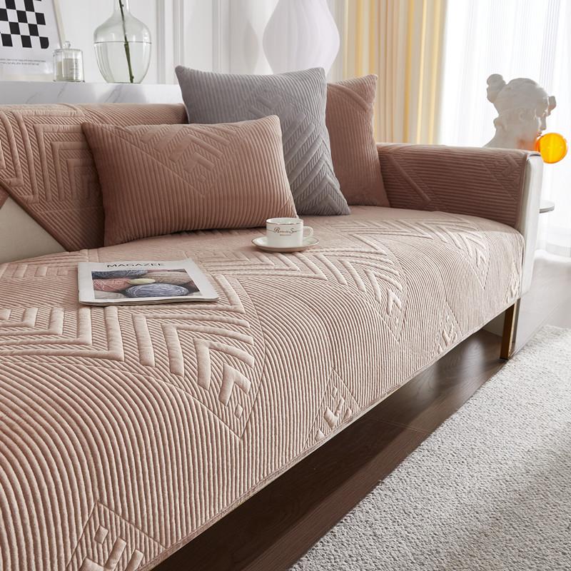 Autumn and Winter New Ultra-Soft Plush Quilted Sofa Cushion Living Room Solid Color Non-Slip Sofa Seat Cover Cover Cloth