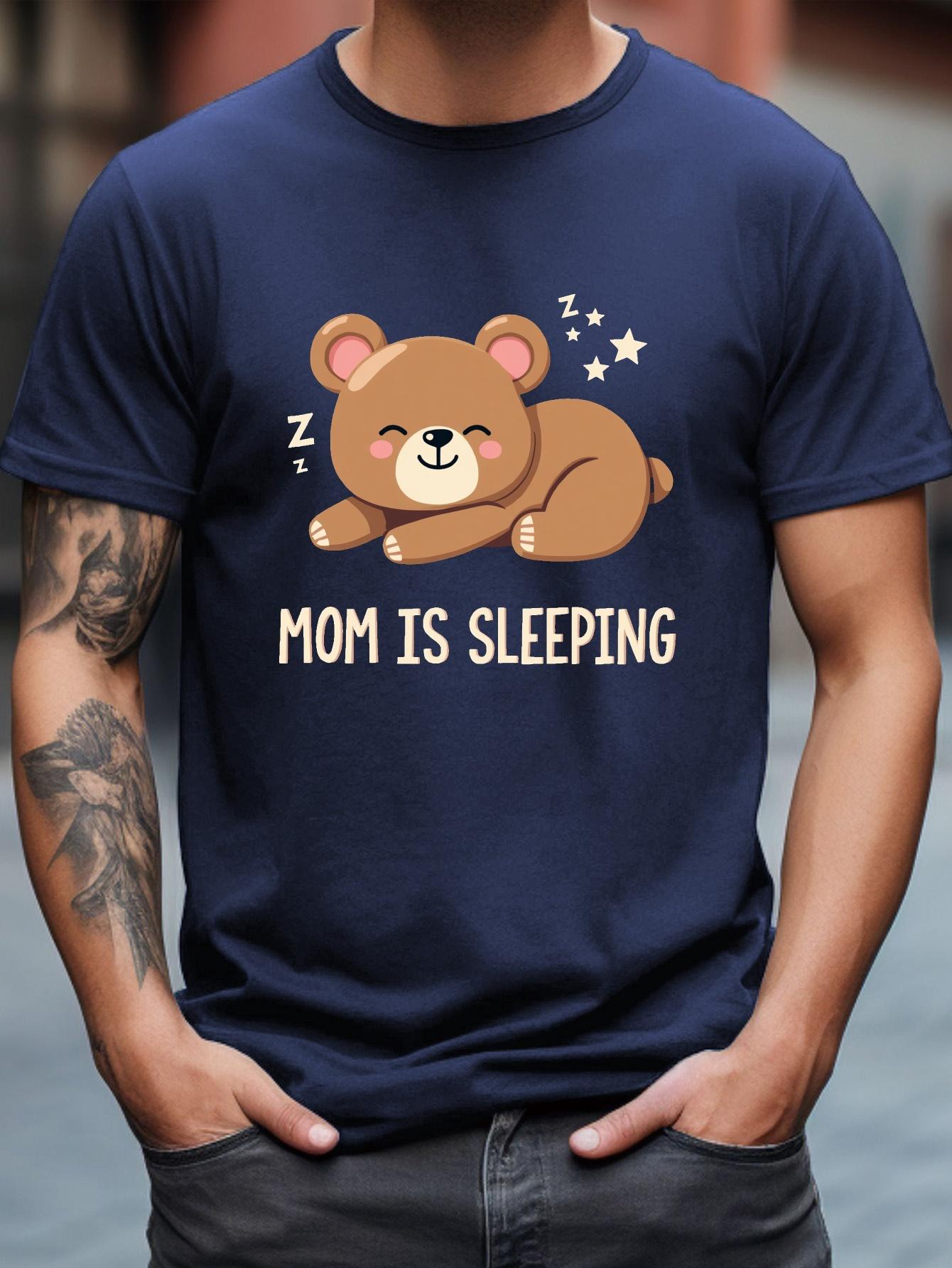 Cute Cartoon Style Sleeping Bear Cotton Men s T-shirt S