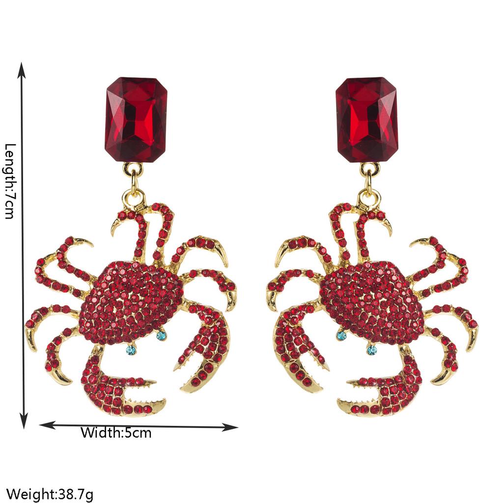 Fashionable Personality Exaggerated Summer Ocean Vacation Style Crab Earrings Geometric Light Luxury High-end Full Diamond Earrings for Women