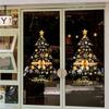 Christmas Window Stickers Large Static DIY Film Removable Golden Christmas Tree Window Decal for Wall Door Mirror Home Workplace