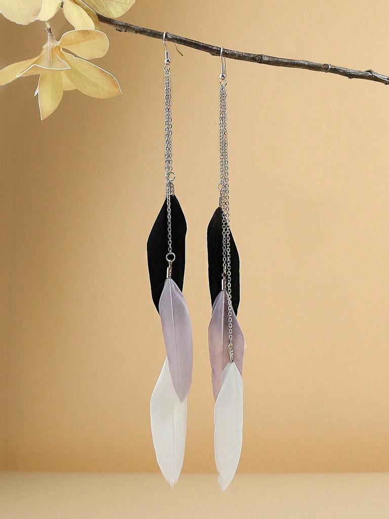 Bohemian Long Tassel Earrings BOHO Colorful Feather Pendant Seaside Holiday Style Zircon Classic Earrings