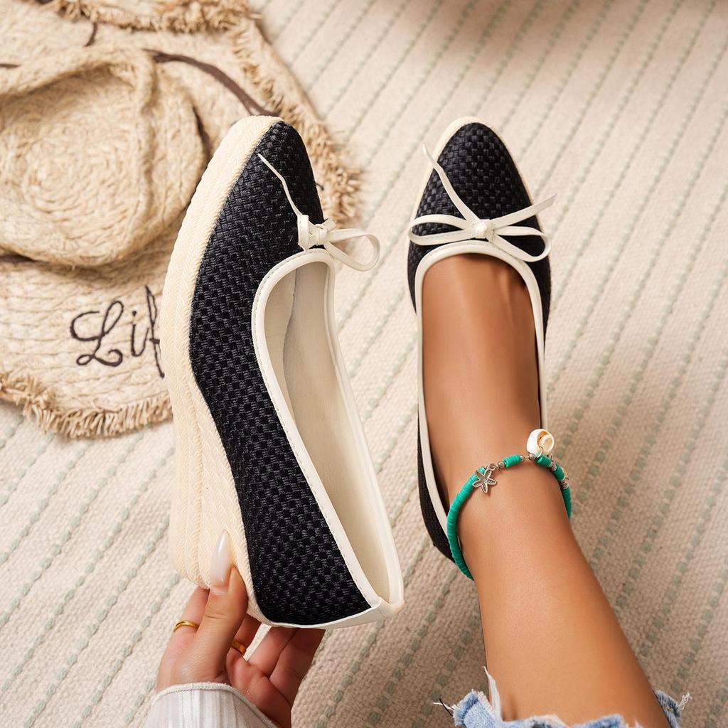 Women's Wedge Heel High Heels with Bow Pointed Design