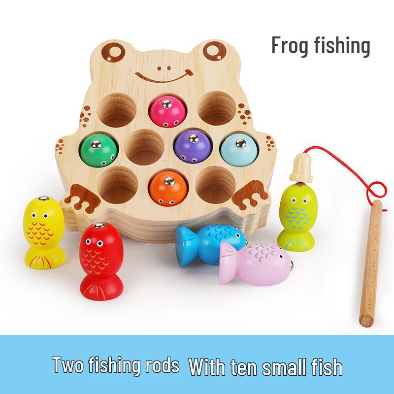 Magnetic Wooden Cat Fishing & Frog Game Toy for Kids