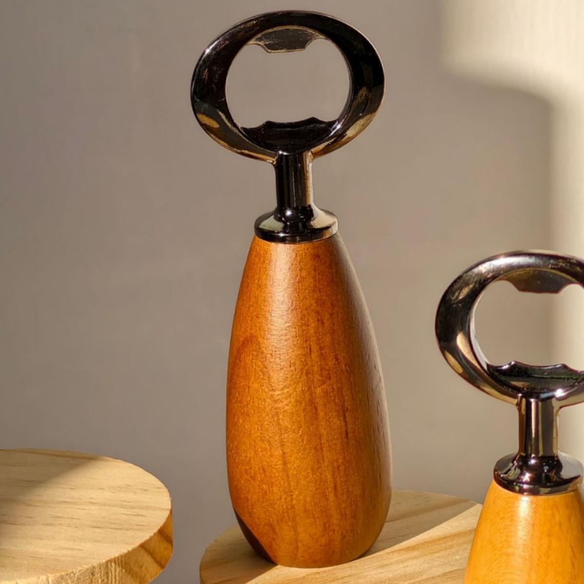 

Non-Slip Wooden Handle Bottle & Can Opener - Exquisite Beverage Opener with Rubber Grip