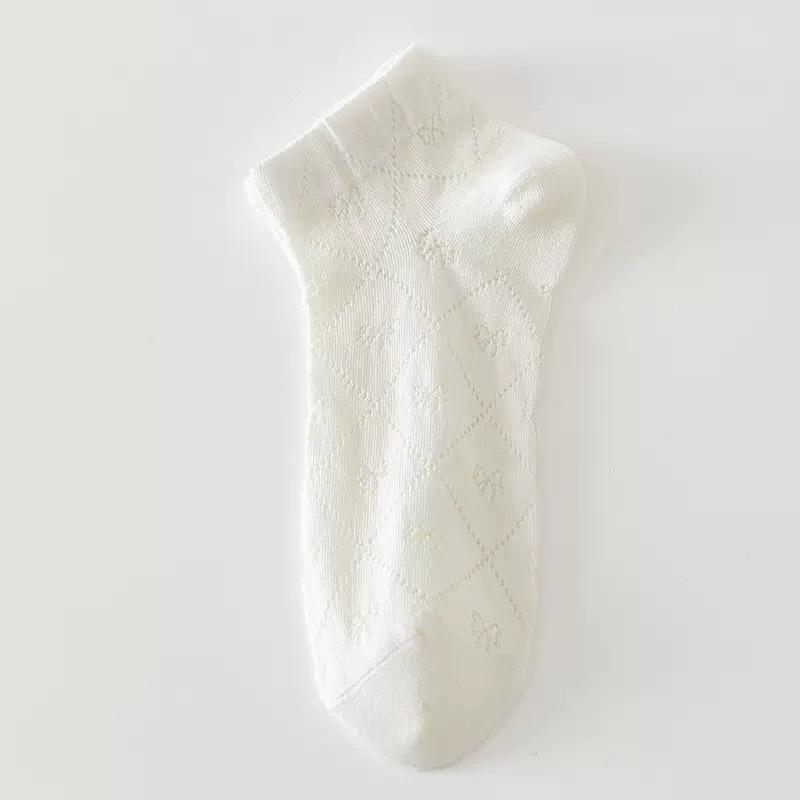 Ballet-style Lace Solid Color Short Socks, Combed Cotton Breathable and Comfortable Short Women's Socks, Simple Mesh Hollowed-out Bow