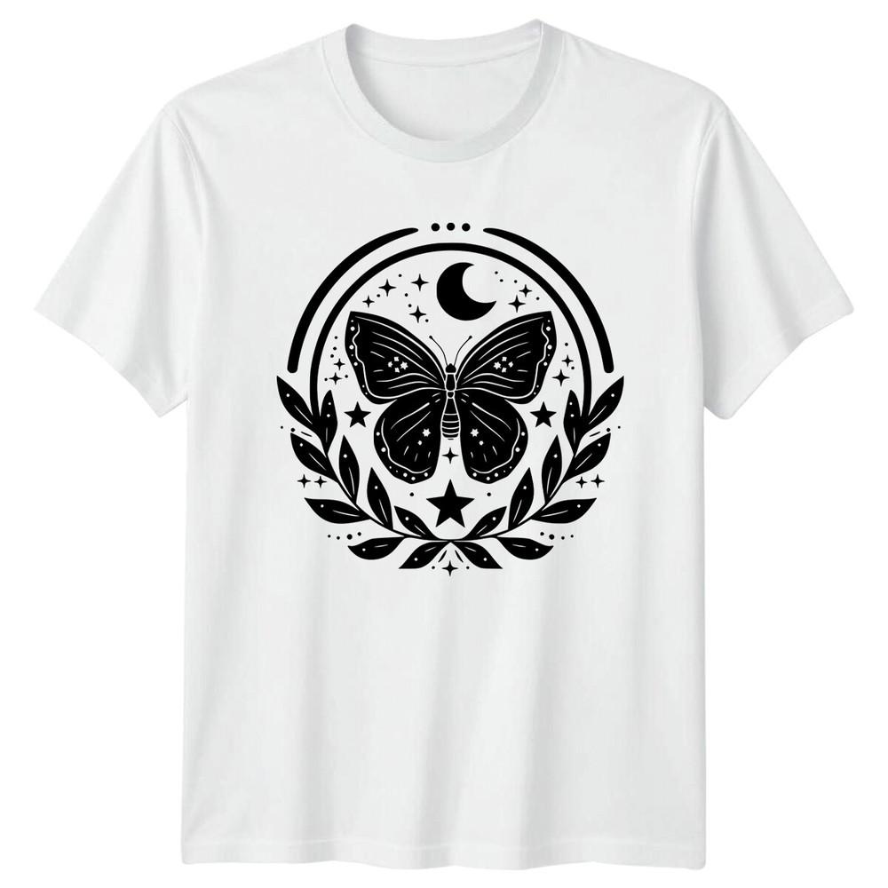 Celestial Butterfly Moon Stars Magic Occult Graphic TShirt S