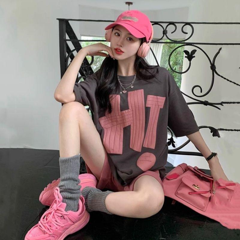 Trendy Women's Summer 2025 Loose T-Shirt & Wide-Leg Shorts Two-Piece Set
