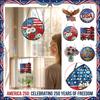 American 0th Anniversary Stained Glass Acrylic Suncatcher, Patriotic Flower Vase Window Hanging Decor