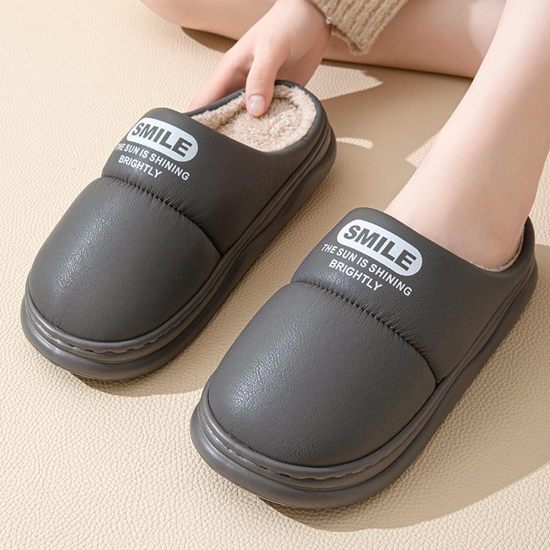 

Унисекс осень-зима большой размер толстая подошва ПУ хлопковые домашние тапочки мужские повседневные бархатные меховые домашние тапочки нескользящие тапочки для пар 36-45 36-37(one size smaller) серый