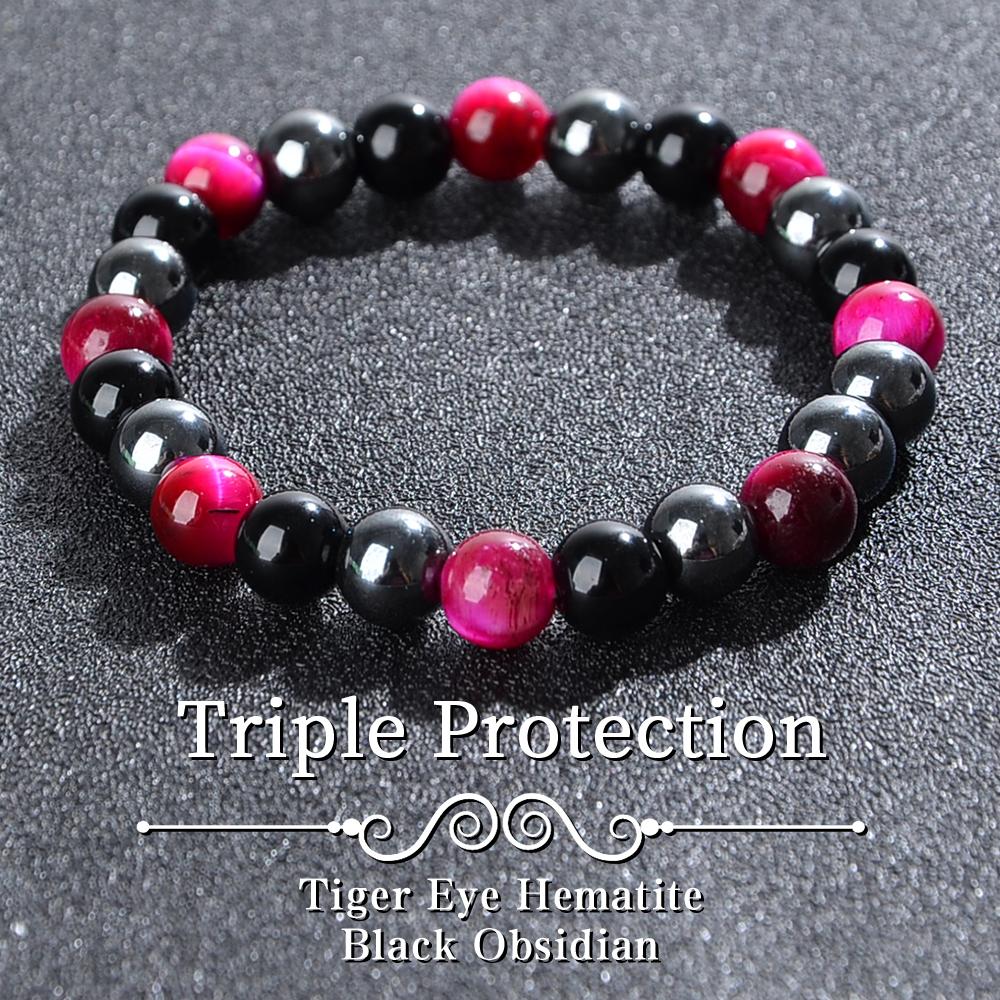 Triple Protection Bracelet, Blue Malachite Black Bile Obsidian Beaded Bracelet, Handmade Stretch Beaded Bracelet