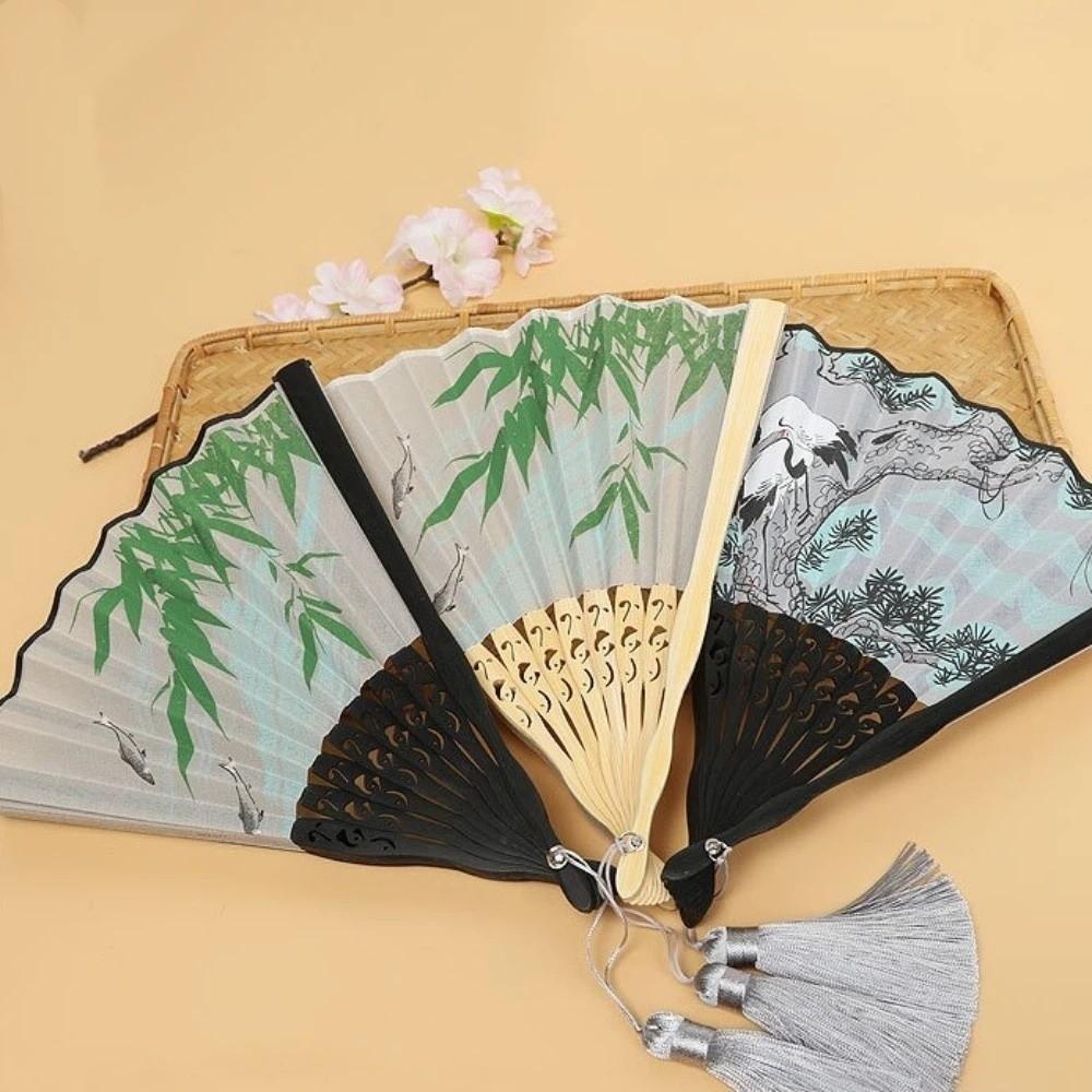 Decorative 7-Inch Ancient Style Folding Fan Classical Handmade Dance Fan Traditional with Tassels Chinese Fan Party