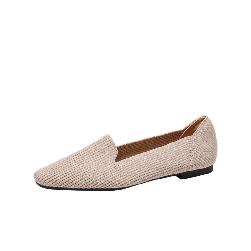 fashion Spring Summer 2024 New Flat-bottomed Square Head Breathable Comfort Women's One Kick Knitted Casual Shallow Shoes Comfortable