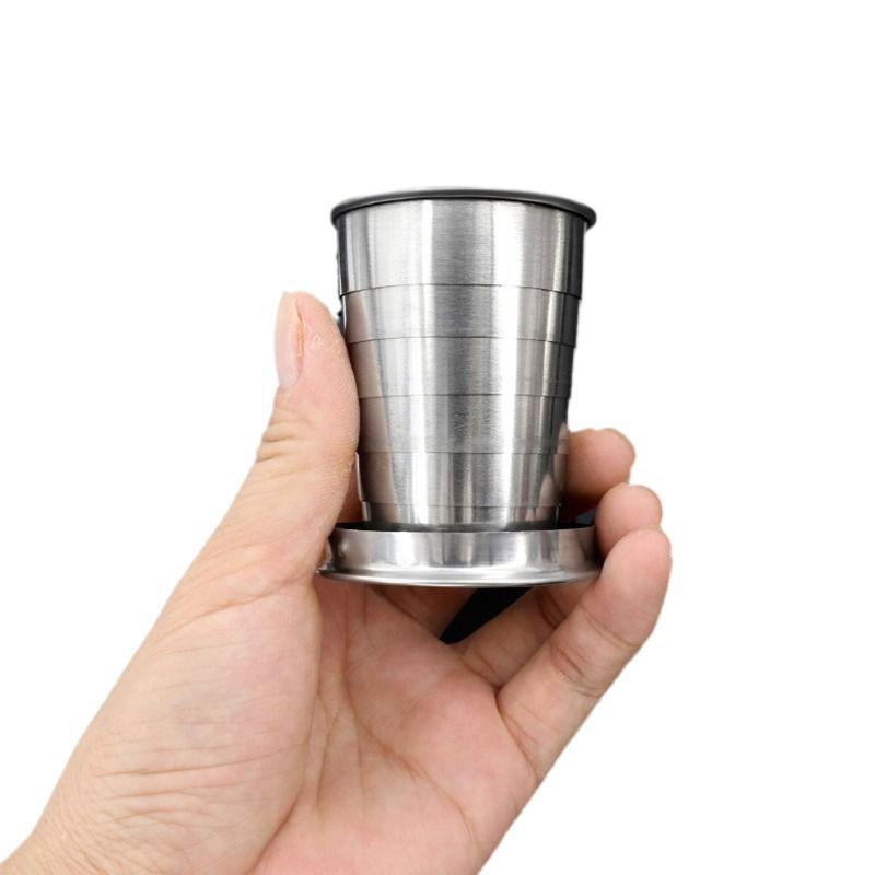 250Ml Stainless Steel Folding Cup Outdoor Travel Camping Portable Collapsible Water Cups With Keychain Retractable Teacups