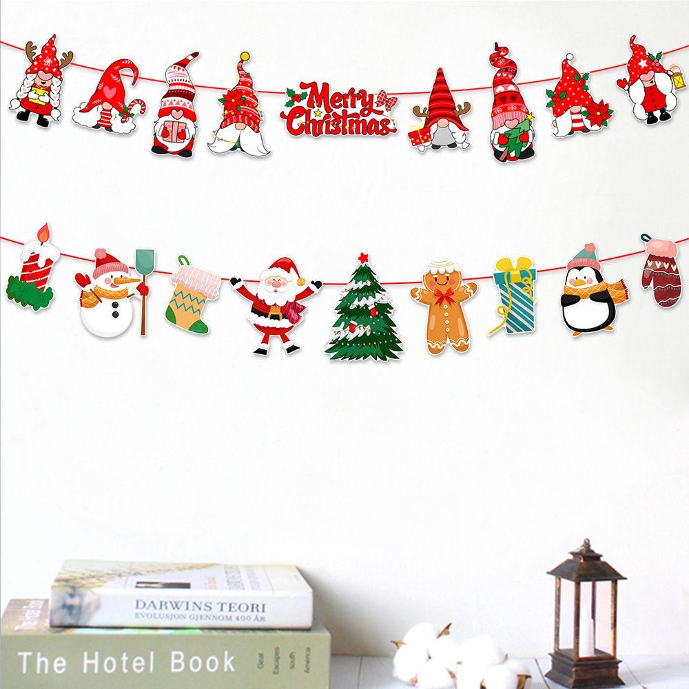 Merry Christmas Bunting Garland Xmas Tree Santa Claus Christmas Banners Snowman Paper Hanging Flags