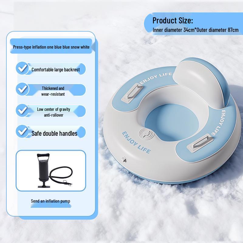 Надувная ватрушка для снега с большой спинкой и ручками - Утолщенная, износостойкая и взрывозащищенная.