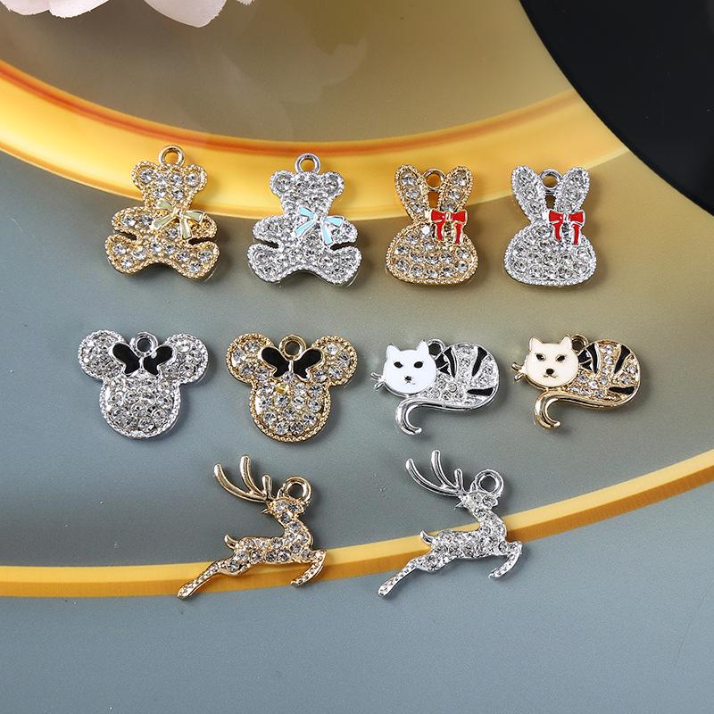 Handmade Rhinestone Alloy Jewelry: Butterfly, Flower, Rabbit, Bear Buttons & Pendants