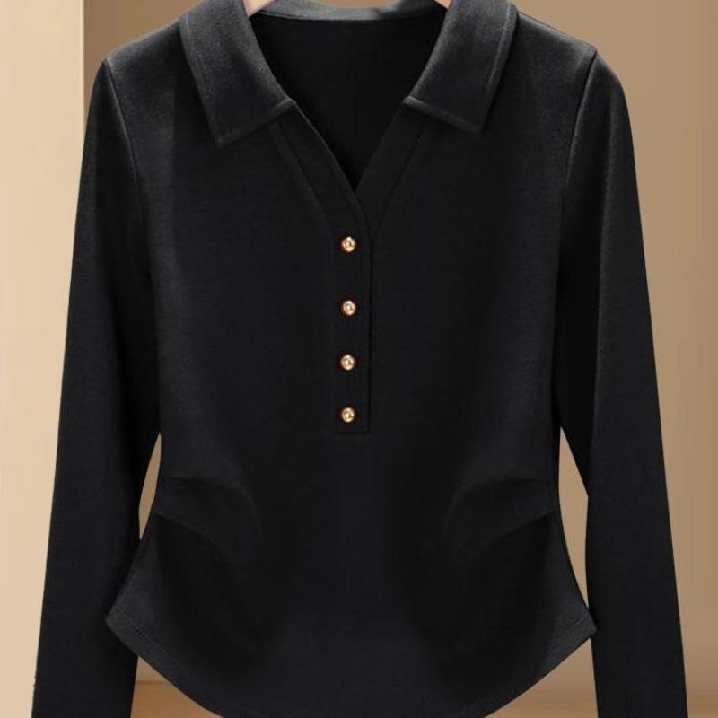 Women's Pure Cotton Fashion Polo Collar T-Shirt - Slimming, Stylish & Versatile Top for Autumn 2025