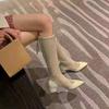 Fashion Cool Mesh Boots Women's Summer Stovepipe Season  2025 Thick Heel Mesh Boots Pointed Mid-heel Mesh High Boots Long Sandals