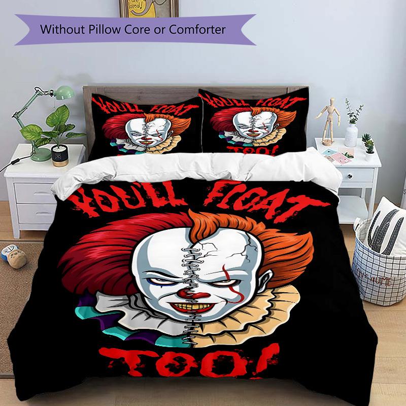 Set Biancheria da Letto 3 Pezzi Horror It "Clown", Morbida Copripiumino e Federe in Poliestere Lavabile in Lavatrice Adatto a Tutte le Stagioni 03