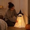 Outdoor Halloween Tabletop Ghost Decoration with Witch Hat Lightweight Fabric Cover for Porch and Garden Seasonal Party Decor