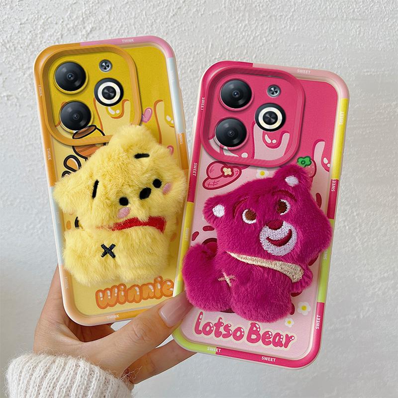 KEYSION Cute 3D Cartoon Plush Case for Infinix Smart 8 8HD with Lanyard Soft Silicone Shockproof Phone Cover for Infinix Hot 40i