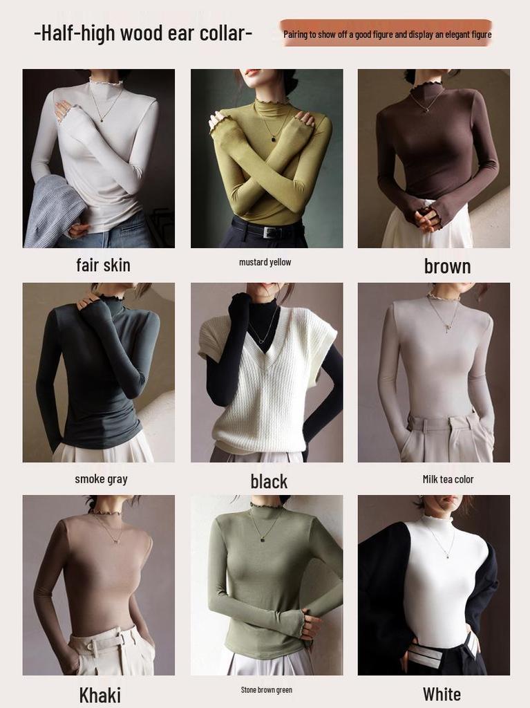 Elegantly Designed Women's Ruffle-Edged Half-High Neck Long-Sleeve Top for Autumn/Winter