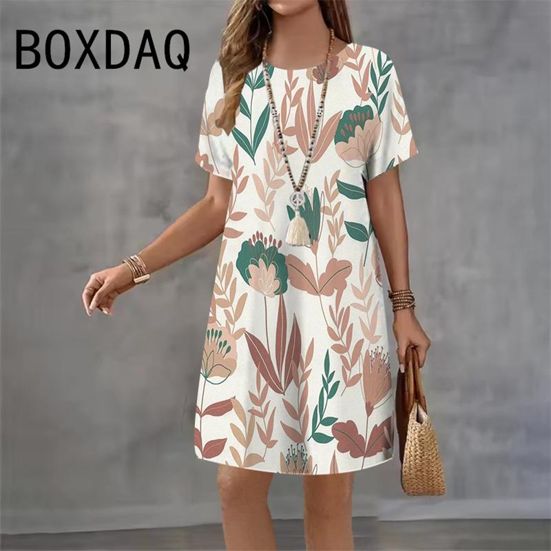 Ladies' 3D Diamond Printed Mini Dress Fashion Style Street Dress Summer Women Casual Round Neck Short Sleeve Mini Dress Vestidos