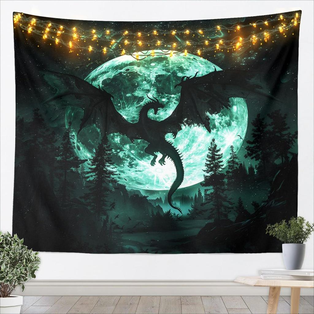 Chinese Dragon Kids Tapestry,Sakura Flowers Waterfall Natural Wall Tapestries,Girls Boys Room Decor,Cherry Blossom Lake Romantic