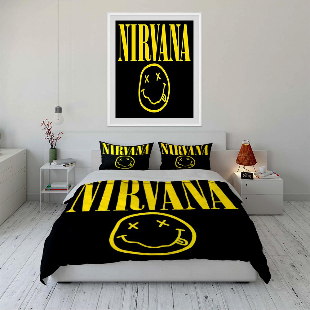 Nirvana Logo Black and Yellow Bedding Set Bedding Set (1 Duvet Cover, 2 Pillowcases, Duvet Not Included)