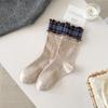 2025 Ruffle Double Layer Ribbed Cotton Plaid Mid-Calf Socks for Women