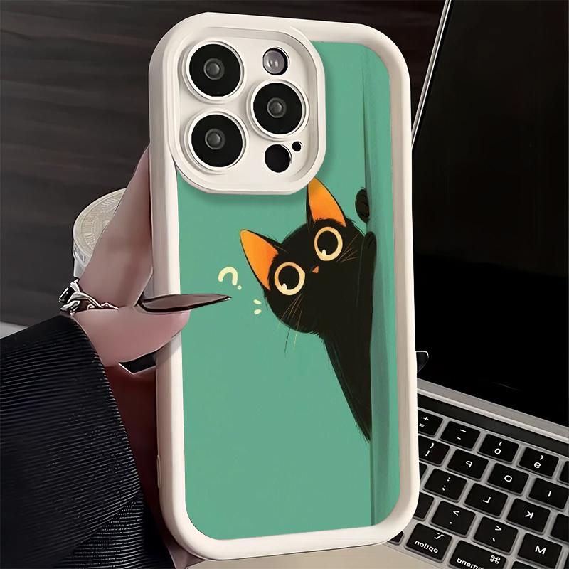 Phone Case for iPhone 17 Air 16E 15 16 Pro Max Cat Cute Kitten Cartoon Cover 14 Plus 13 12 Mini Soft Shell Silicone Fundas