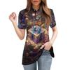 Women's Fashion Casual Lapel Short Sleeve Print Shirt Women's Button Up Tops