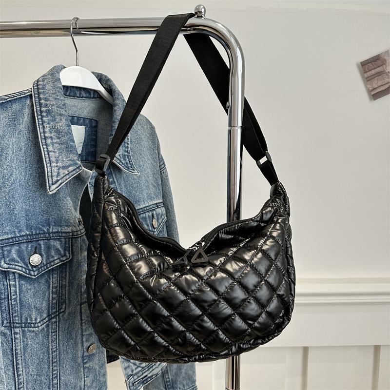 Space Cotton Shoulder Bag Fashion Hobo Crossbody Bags Lattice Pattern All-match Large Capacity Handbags
