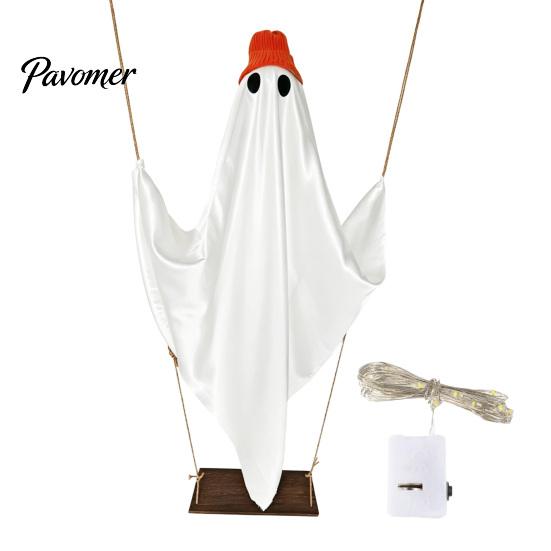 Ornements fantômes lumineux pour porche Décorations d'Halloween Extérieur Intérieur, Étanche IP44 Lumineux Suspendu Balançoire Décoration Mignonne, Accessoires de Fête DIY