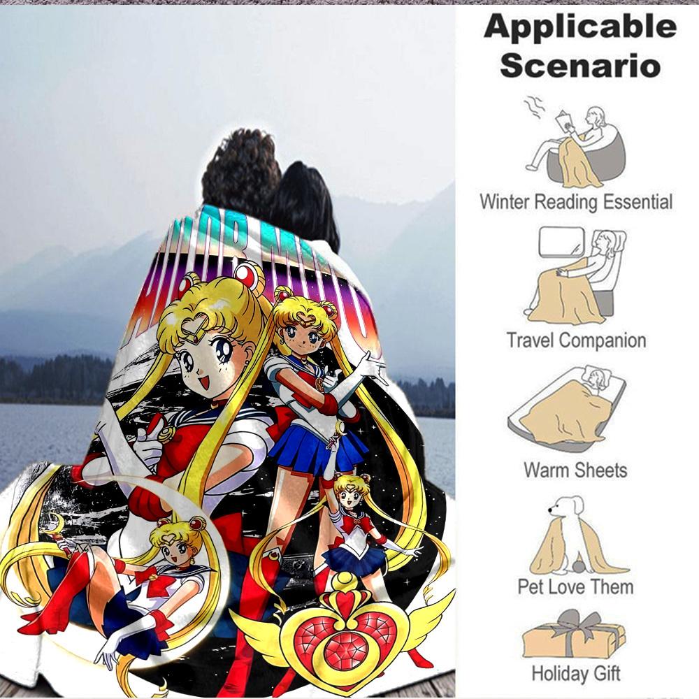 1PC Sailor Moon Blanket Soft Warm All Season Throw for Sofa, Bed, Car, Office Vibrant Colorful Design, Durable & Cozy Gift