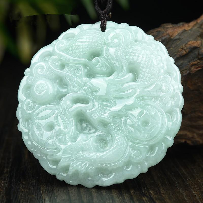

Подвеска Пиксю из нефрита жадеита класса А с дизайнами Гуаньинь, Будды и Дракона - Мьянманский жадеит цвета бобов зелёный
