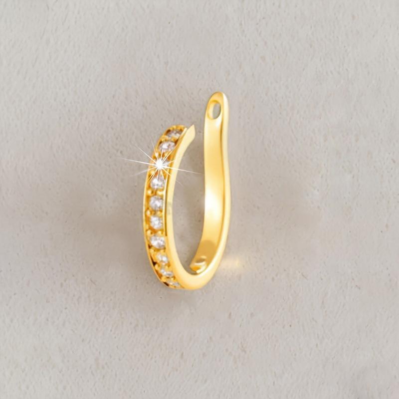 Luxury Copper Inlaid Zircon C-Shaped Ear Clip Earrings for Women Simple Metal Geometric Fake Piercing Earrings Ear Cuff Jewelry