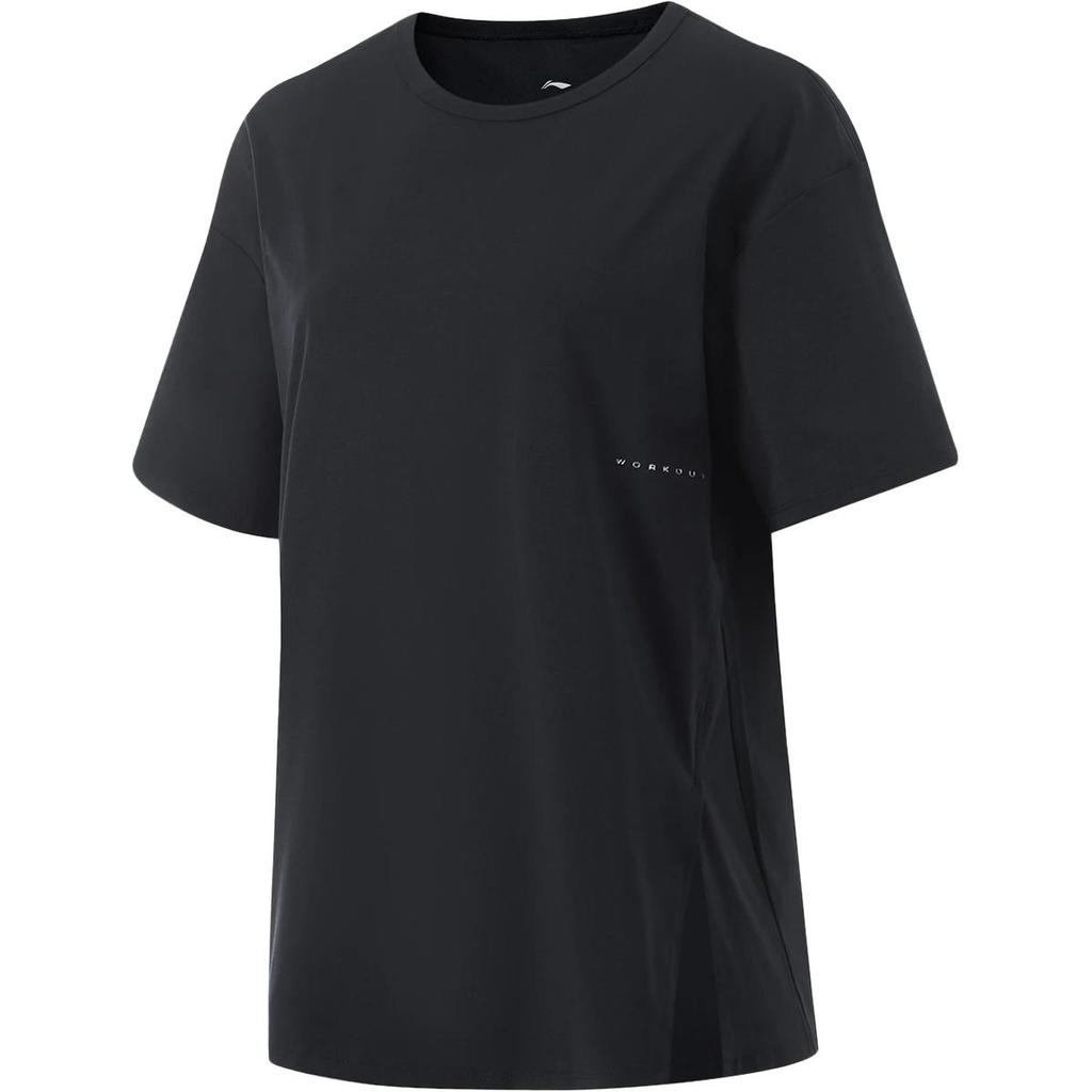 Li-Ning Fitness Series Solid Color Round Neck Moisture Wicking Loose Short Sleeve T-Shirt Women Tops Black ATSU456-5