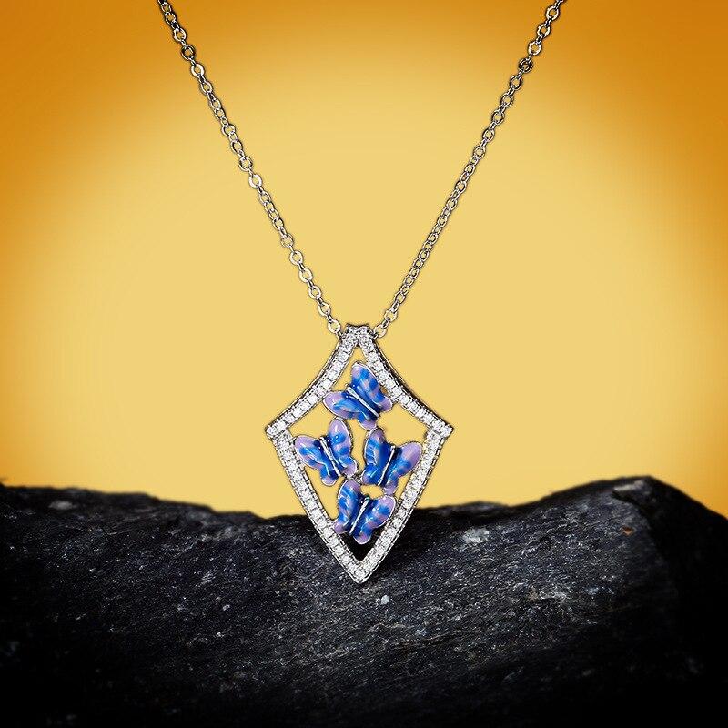 Exquisite Necklace for Women Handmade Enamel Epoxy Jewelry Butterfly Pendant Clavicle Chain Hollow Zircon Jewelry Sweater Chain