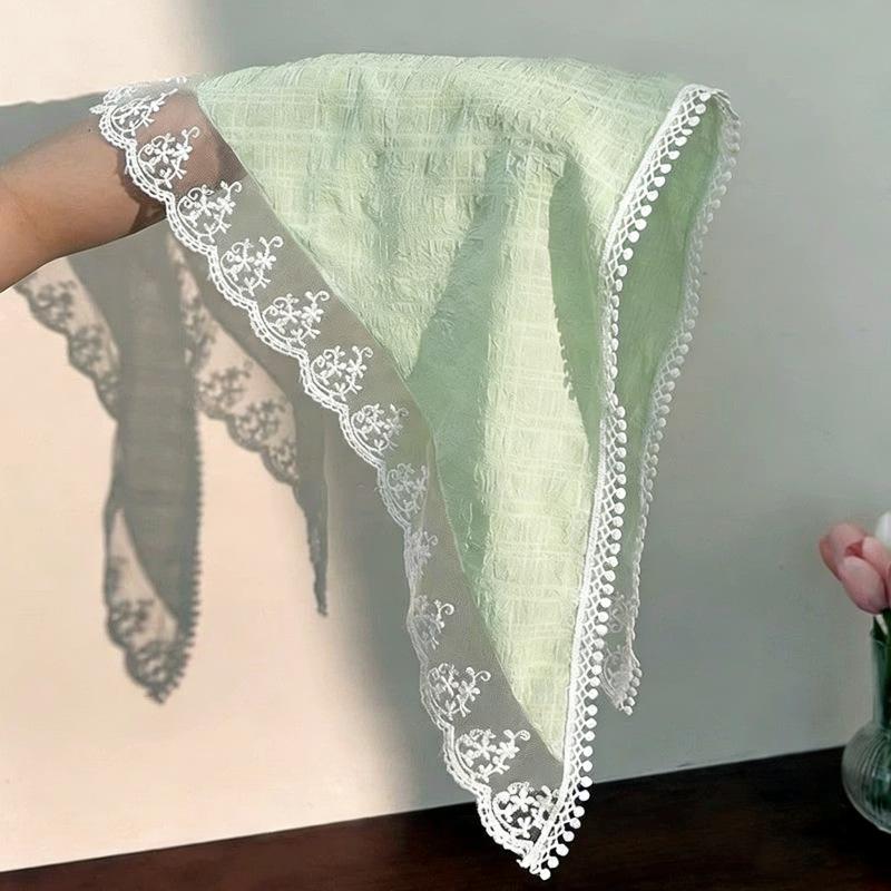 2026 Pastoral Style Lace Triangle Scarf Headband - Sweet Temperament Retro Plaid Ribbon Accessory.
