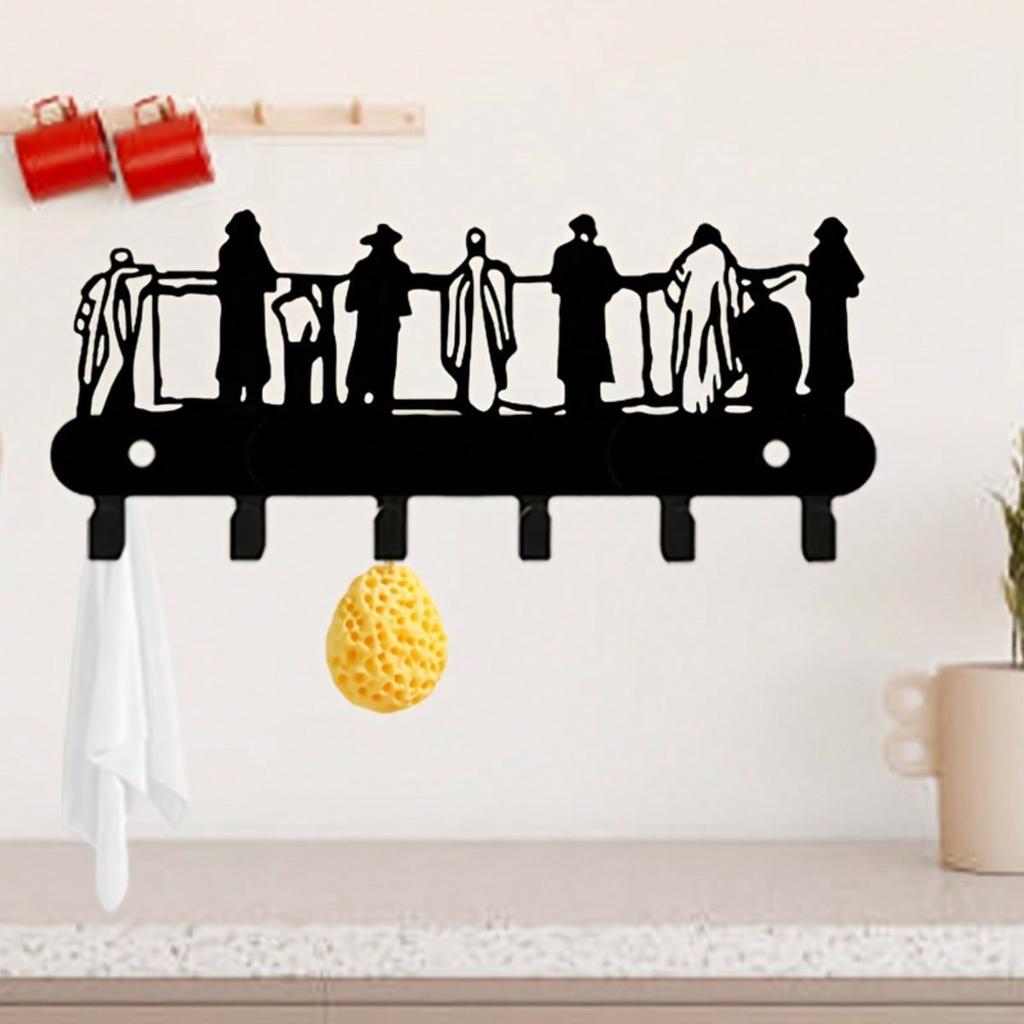 Metal Key Holder Wall Decor Multi Hook Rack for Keys Hats Umbrellas Easy Install Kitchen Bathroom Door