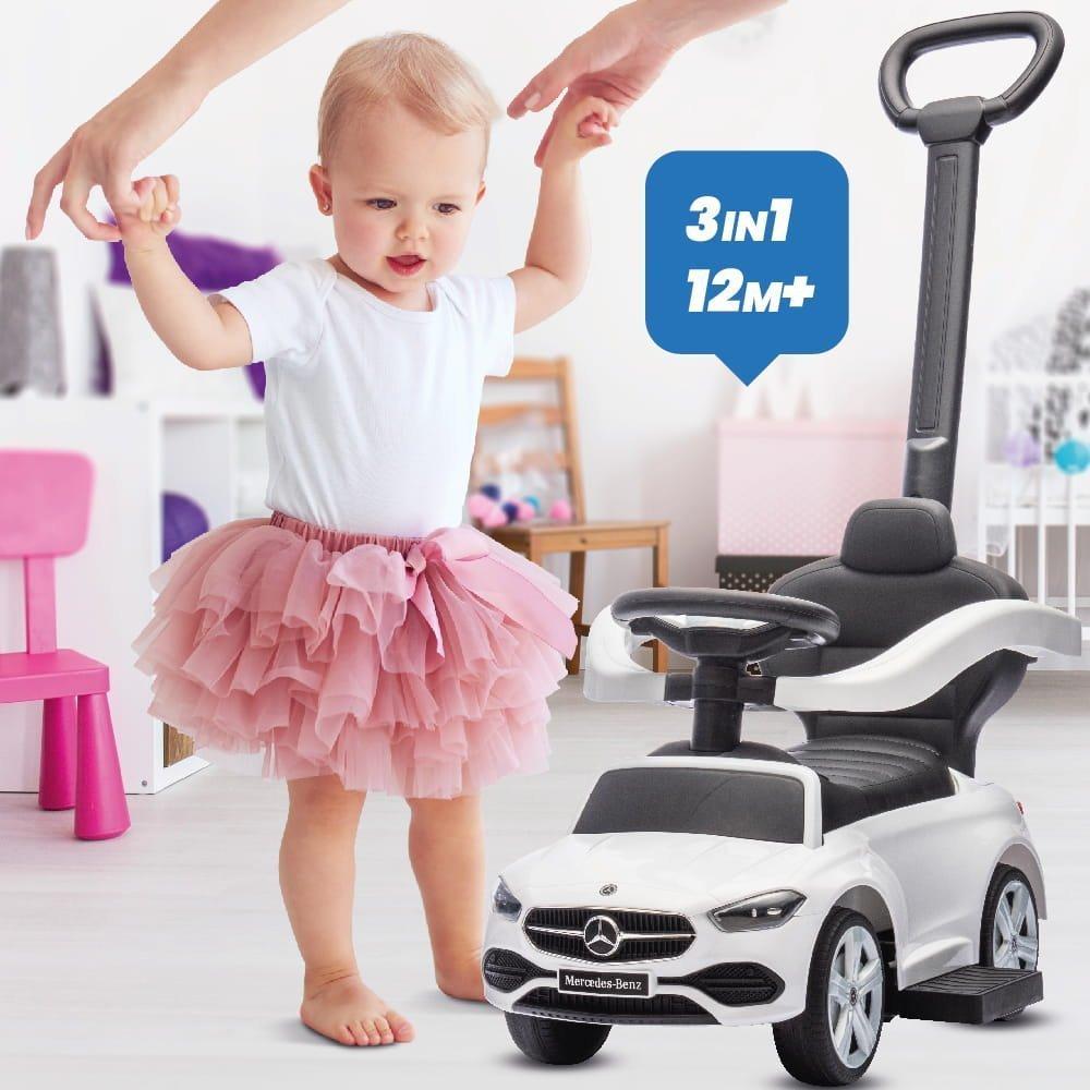 Sun Baby Mercedes C-Class 3-in-1 Ride-On Car with Push Handle and Footrests White