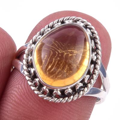 Natural Citrine Gemstone Handmade 925 Solid Sterling Silver Ring Size 7 O0y38