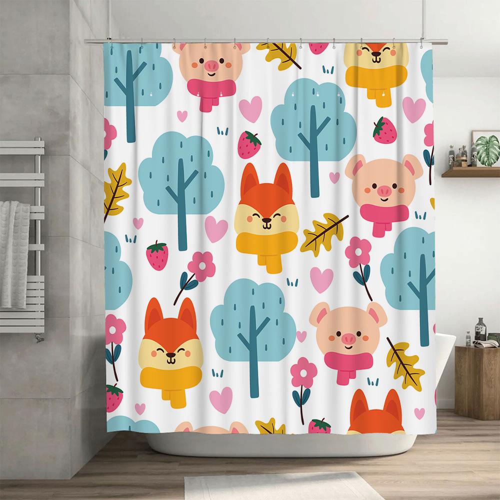120x180cm Cartoon Animal Shower Curtain Waterproof Polyester Bathroom Decor for Kids Bathrooms Cute Animals Design (Blue)