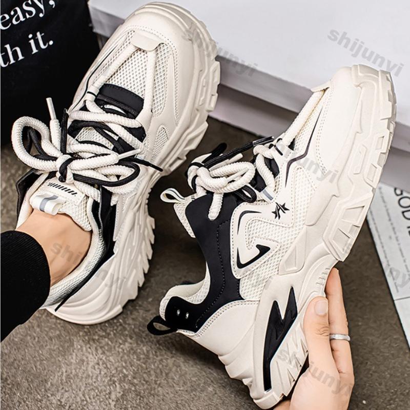 Fashion Men Shoes 2025 Spring Autumn New Breathable Mesh Non Slip Platform Sneakers Comfort Height Increase Lace-up Casual Running Shoes