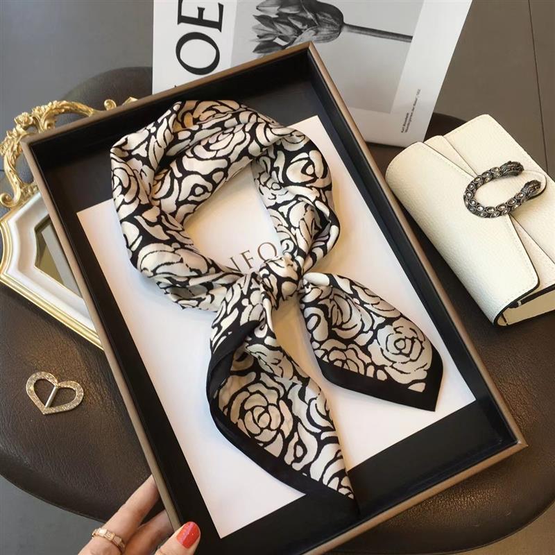 High-end Silk Scarf Lady 70*70cm Silk Square Scarf Women Soft Satin Hairband Neckerchief Tie Female Headband Foulard Bag Ribbon