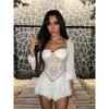 French Sexy Lace Cut Out Fairy Dress Casual Vacation Style Dress Short Skirt Waist-Tight Slim Fit Skirt Slim Looking White
