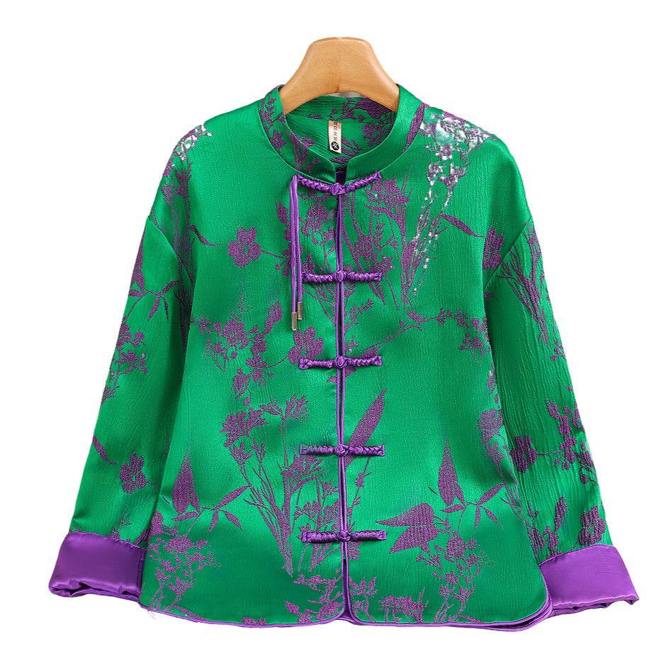 

Куртка на пуговицах в национальном стиле в китайском стиле, женский весенний ретро-жаккардовый топ-кардиган L зелёный