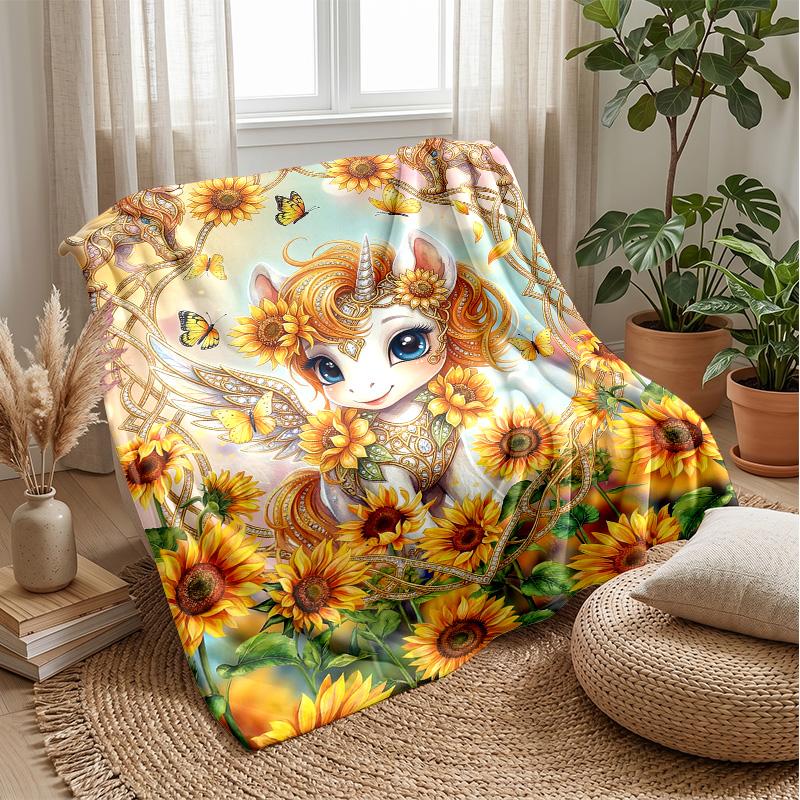 Magical Unicorn Scene Theme blanket Lightweight Warm Flannel Blanket Decorative Throw Blanket for Home Decoration